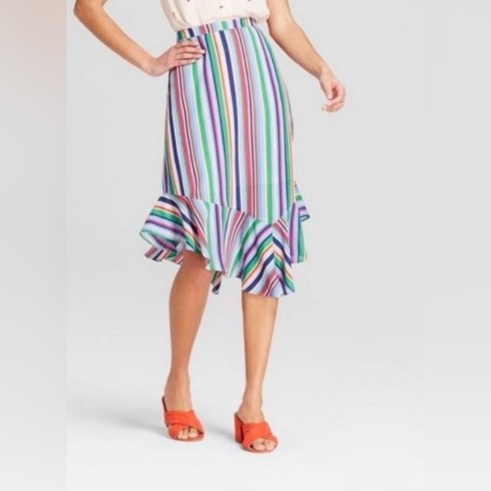 New Day Multicolor Striped Midi Skirt XXL Ruffle Hem Aligned Stripes